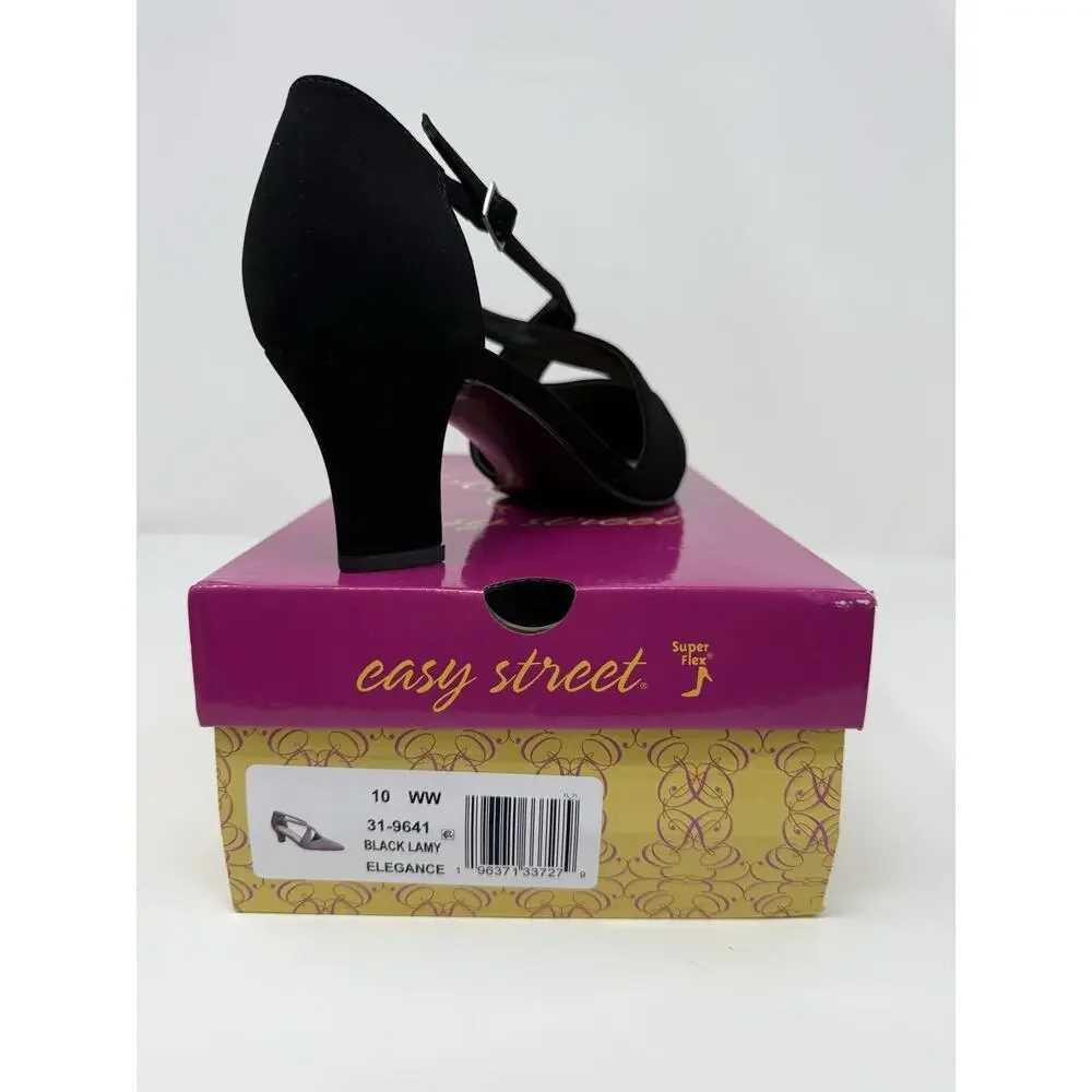 Easy Street Elegance Black Dress Heels Pumps Women’s 10 WW Strap Shoes